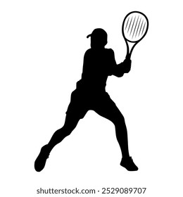 Black and white silhouette of a male tennis player