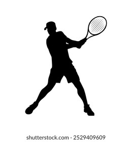 Black and white silhouette of a male tennis player