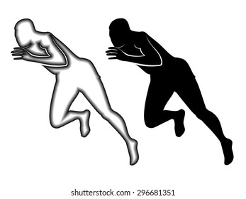 black and white silhouette man sprint, white background , isolated illustration