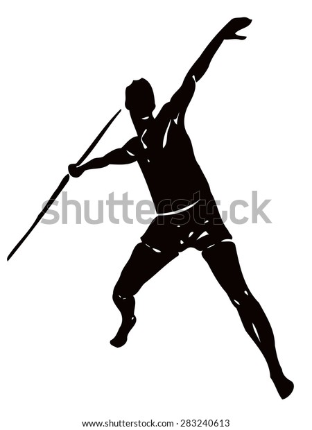 Black White Silhouette Man Throwing Javelin Stock Vector (Royalty Free ...