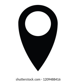 A black and white silhouette of a map pin