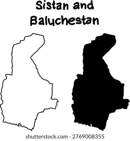 Black and white silhouette map of Sistan and Baluchestan region, showing clean outline and filled shape, ideal for geography, education, and design use.