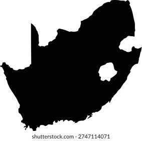 Black and white silhouette map of the southern tip of the african continent showing south africa. Vector