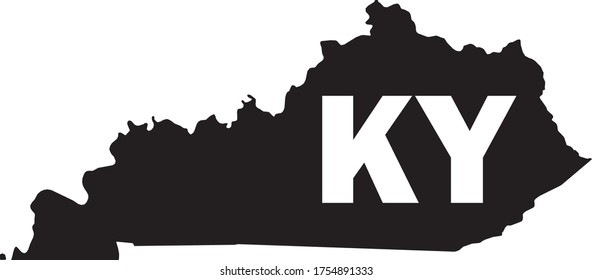 Black and White Silhouette Map of the US Commonwealth of Kentucky with it's Postal Code Abbreviation