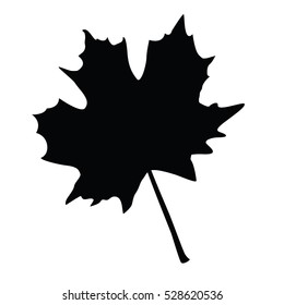 A black and white silhouette of a maple leaf