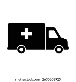 Black and white silhouette of a modern ambulance representing emergency medical services and healthcare