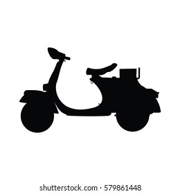 A black and white silhouette of a moped / scooter