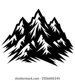 A black and white silhouette of a mountain range.