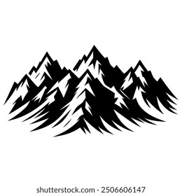 A black and white silhouette of a mountain range.