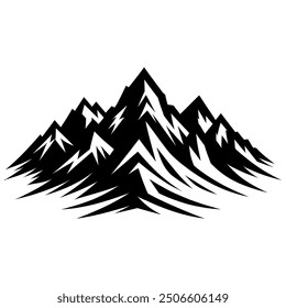 A black and white silhouette of a mountain range.