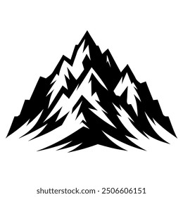 A black and white silhouette of a mountain range.