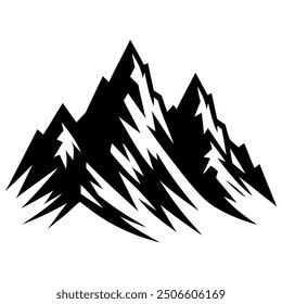 A black and white silhouette of a mountain range.
