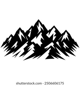 A black and white silhouette of a mountain range.