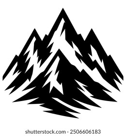 A black and white silhouette of a mountain range.
