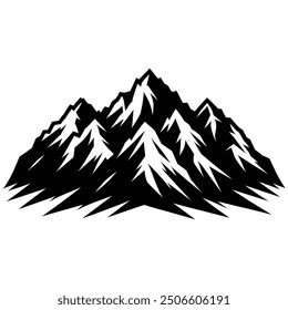 A black and white silhouette of a mountain range.