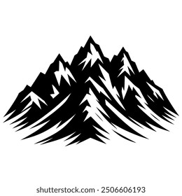 A black and white silhouette of a mountain range.