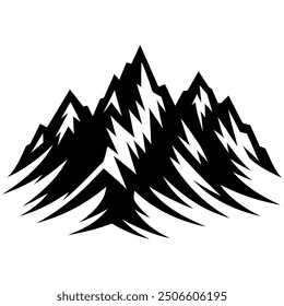 A black and white silhouette of a mountain range.