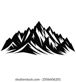 A black and white silhouette of a mountain range.
