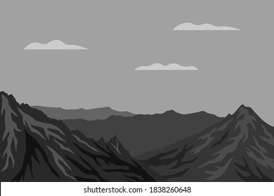 Black and white silhouette of mountains. Isolated.