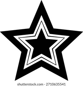 Silueta en blanco y negro de estrellas de cinco puntas anidadas en capas simétricas que representan geometría, contraste, decoración, diseño de emblemas, arte gráfico y simbolismo visual audaz
