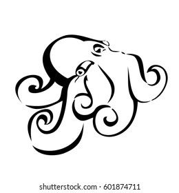 Black and white silhouette of octopus