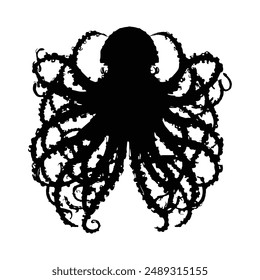 A black and white silhouette of an Octopus vector art illustration