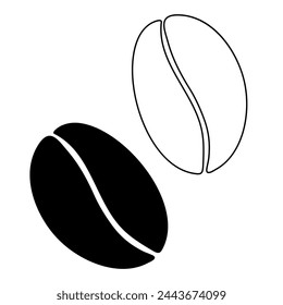 Black and white silhouette and outline drawn coffee bens. Logo, icon or pointer design idea. Isolate