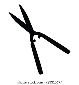 A black and white silhouette of a pair of hedge cutters