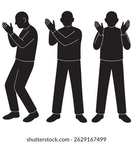 Black and white silhouette of people clapping hands illustration for graphic design and creative projects