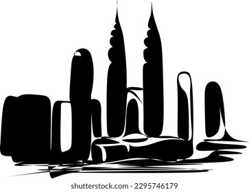 Una silueta blanca y negra de las Torres Petronas