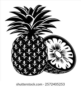 black and white silhouette pineapple fruit