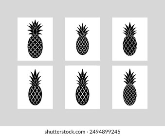 Ilustración vectorial de piña silueta en blanco y negro.