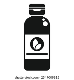 Black and white silhouette of a plastic bottle containing a product with a nature inspired logo, suggesting eco friendliness