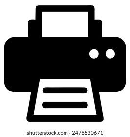 Black and white silhouette of a printer printing a document. Vector illustration