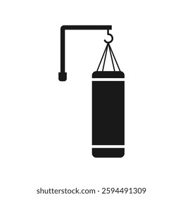 Black and white silhouette of a punching bag icon