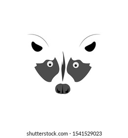 Black and white silhouette of a raccoon face. Flat vector icon. Vector graphics. 