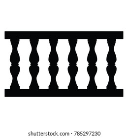 A black and white silhouette of a repeating balustrade