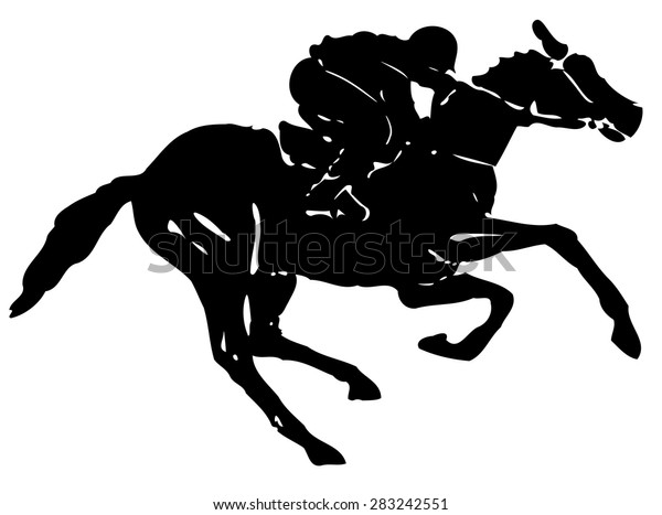 Black White Silhouette Rider On Horse Stock Vector (Royalty Free) 283242551