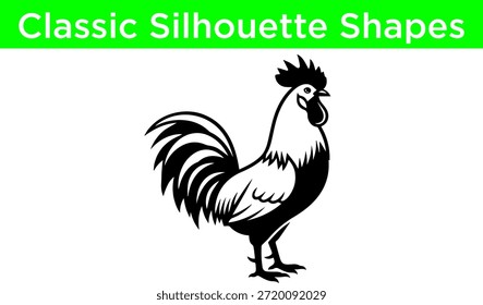 Silueta en blanco y negro de un Vector de gallo