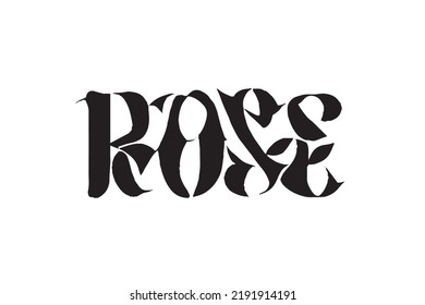 Black and White Silhouette of Rose Flowers on White Background