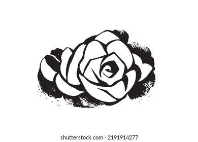 Black and White Silhouette of Rose Flowers on White Background