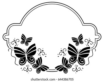 Black White Silhouette Round Frame Butterflies Stock Vector (Royalty ...