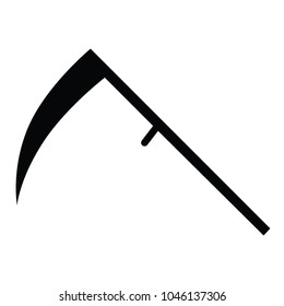 A black and white silhouette of a scythe