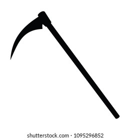 A black and white silhouette of a scythe