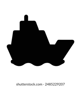 Black and white silhouette of a ship sailing on water. Vector illustration