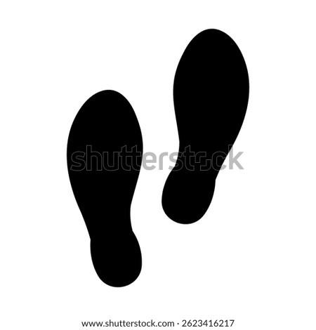 Black and white silhouette of shoe prints symbolizing footsteps or tracks. Black minimalist icon. Vector illustration