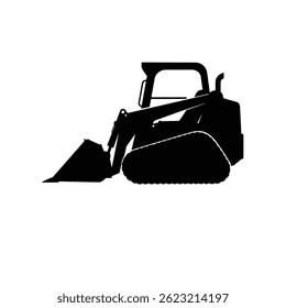 Silhueta Preto E Branco De Um Carregador De Direção De Skid Em Fundo Branco