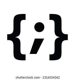 A black and white silhouette of some coding brackets