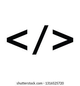 A black and white silhouette of some coding brackets