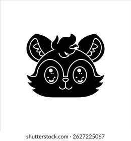 A black and white silhouette of a squirrel's head in minimal flat design. Great for logos, stamps, or design accents.